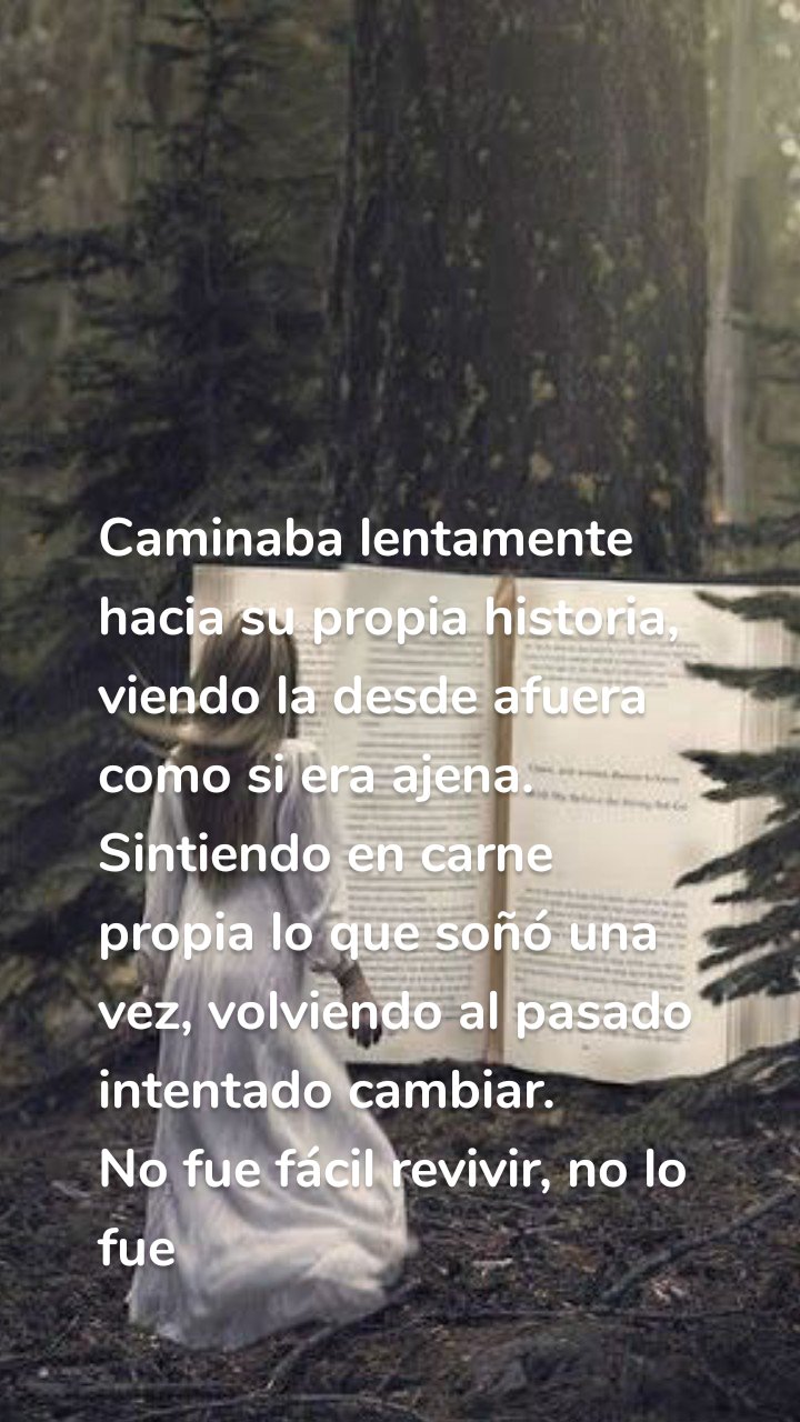 Caminaba lentamente hacia su propia historia, viendo la desde afuera como si era ajena. 
Sintiendo en carne propia lo que soñó una vez, volviendo al pasado intentado cambiar. 
No fue fácil revivir, no lo fue